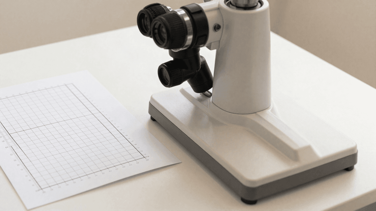 Tricoscópio e planilha de planejamento capilar sobre mesa clínica, representando o cálculo de quantos fios são necessários no transplante capilar