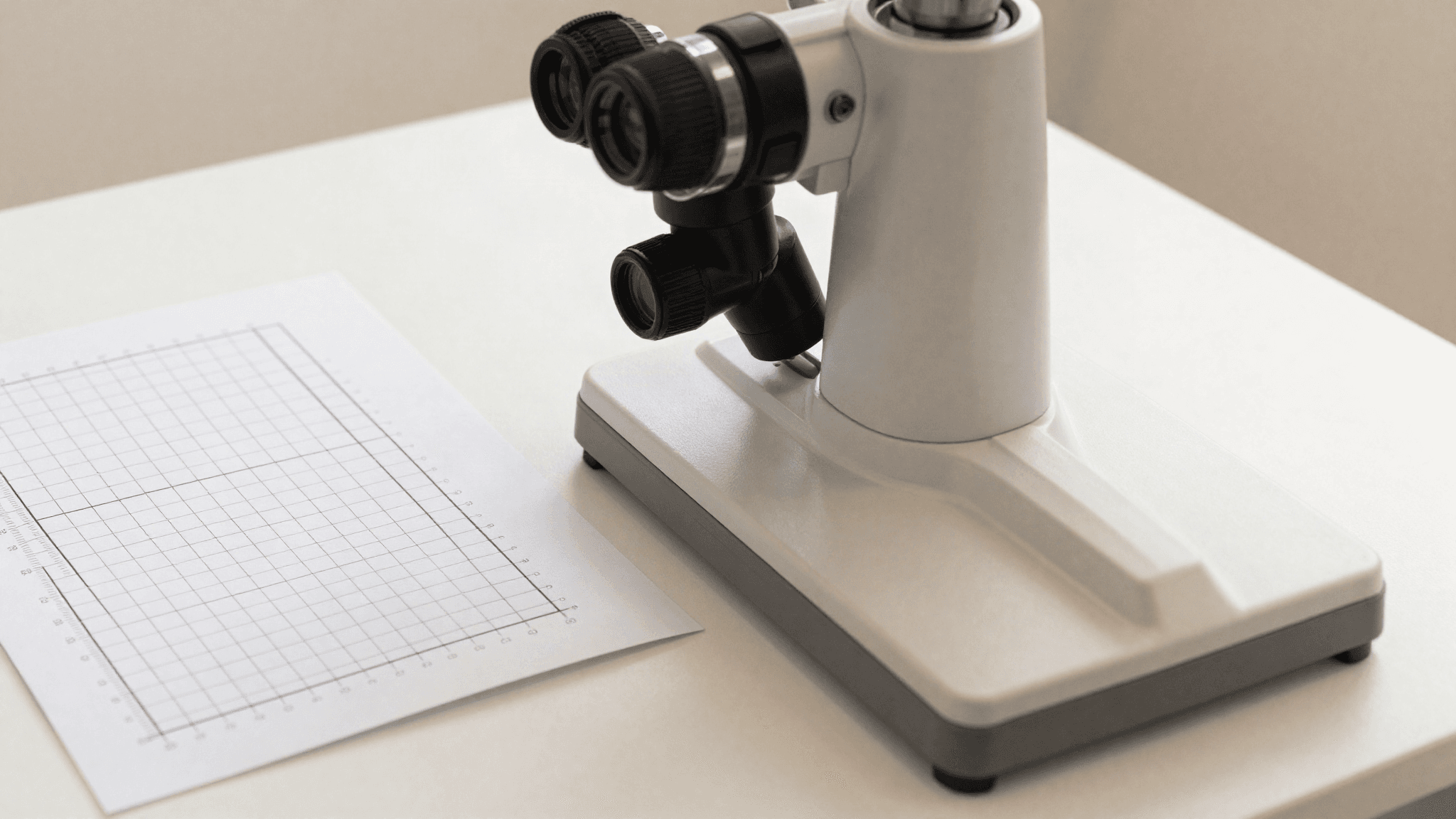 Tricoscópio e planilha de planejamento capilar sobre mesa clínica, representando o cálculo de quantos fios são necessários no transplante capilar